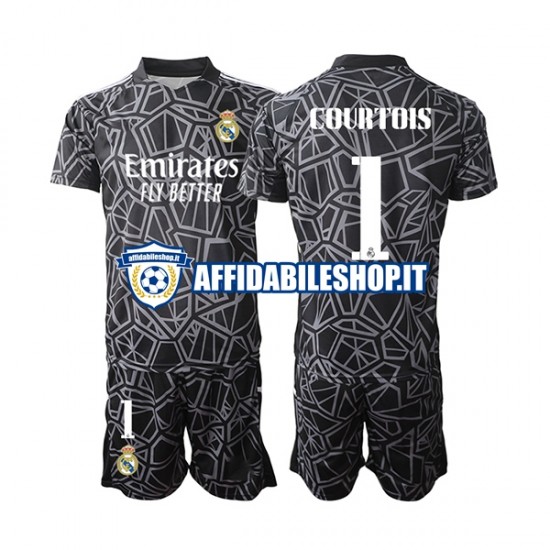 Maglia Real Madrid Portiere Courtois 1 2022-2023 Bambino 3-13 anni Manica Corta, Gara Away