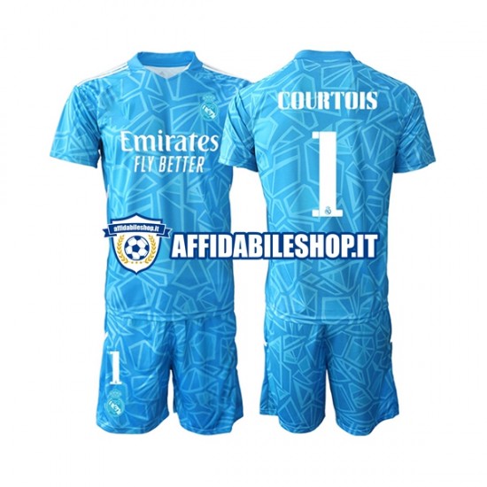 Maglia Real Madrid Portiere Courtois 1 2022-2023 Bambino 3-13 anni Manica Corta, Gara Home