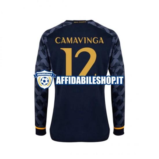 Maglia Real Madrid EDUARDO CAMAVINGA 12 2023-2024 Uomo Manica Lunga, Gara Away