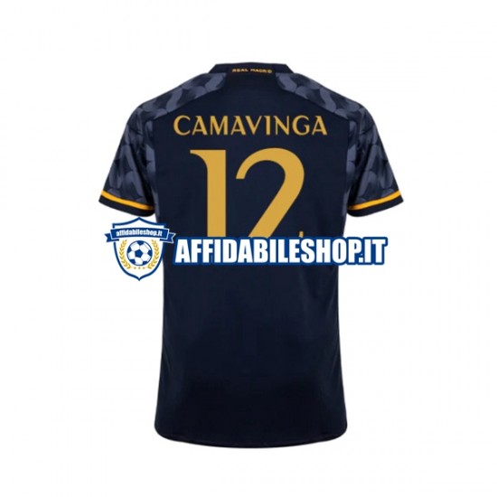 Maglia Real Madrid EDUARDO CAMAVINGA 12 2023-2024 Uomo Manica Corta, Gara Away