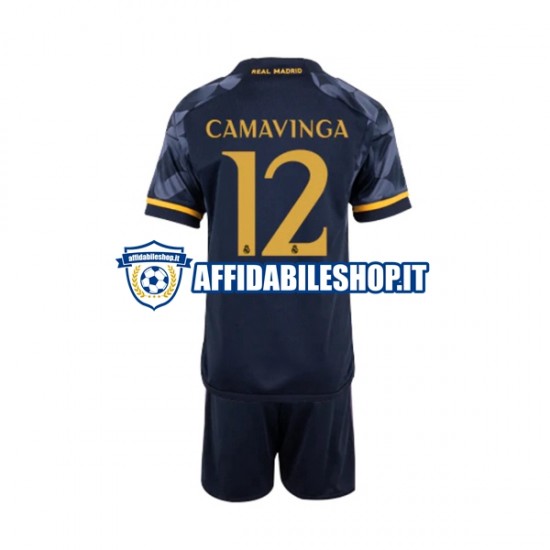 Maglia Real Madrid EDUARDO CAMAVINGA 12 2023-2024 Bambino 3-13 anni Manica Corta, Gara Away