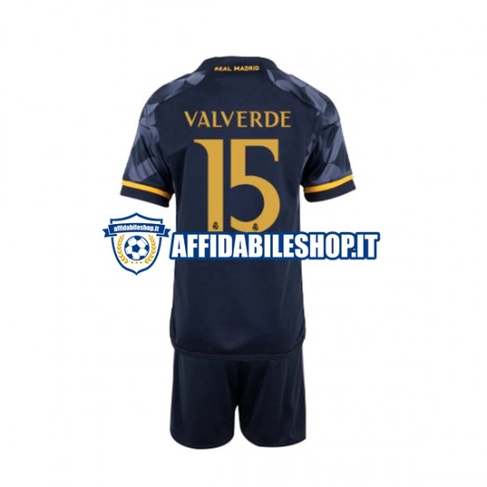 Maglia Real Madrid Federico Valverde 15 2023-2024 Bambino 3-13 anni Manica Corta, Gara Away