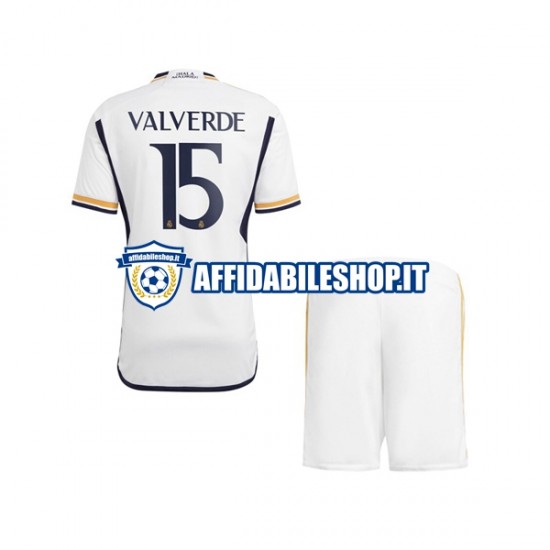 Maglia Real Madrid Federico Valverde 15 2023-2024 Bambino 3-13 anni Manica Corta, Gara Home