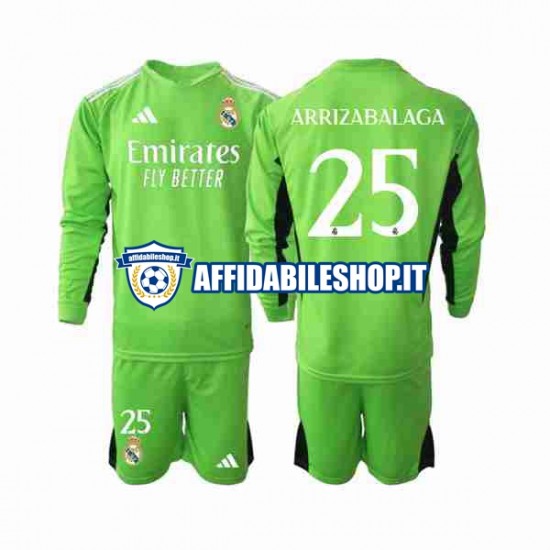 Maglia Real Madrid Portiere Kepa Arrizabalaga 25 2023-2024 Bambino 3-13 anni Manica Lunga, Gara Home