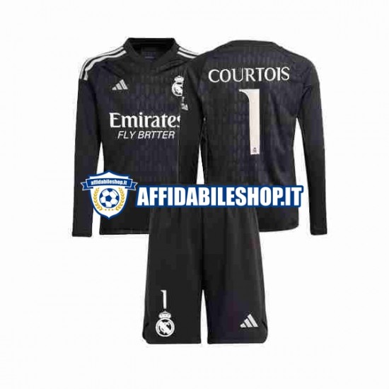 Maglia Real Madrid Portiere Thibaut Courtois 1 2023-2024 Bambino 3-13 anni Manica Lunga, Gara Away