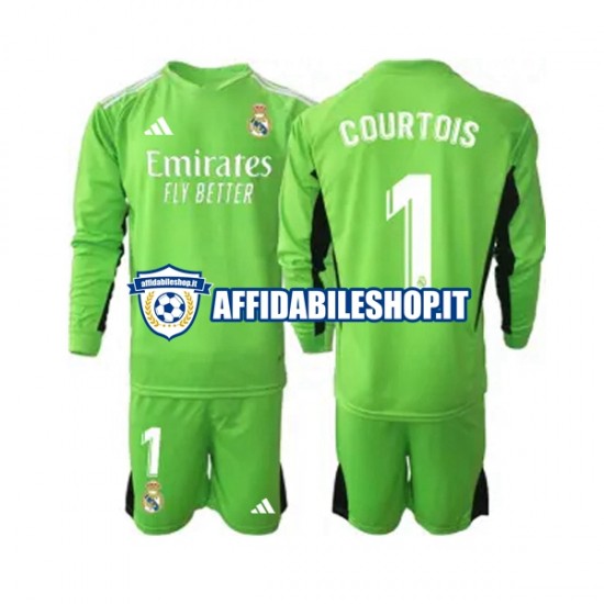 Maglia Real Madrid Portiere Thibaut Courtois 1 2023-2024 Bambino 3-13 anni Manica Lunga, Gara Home