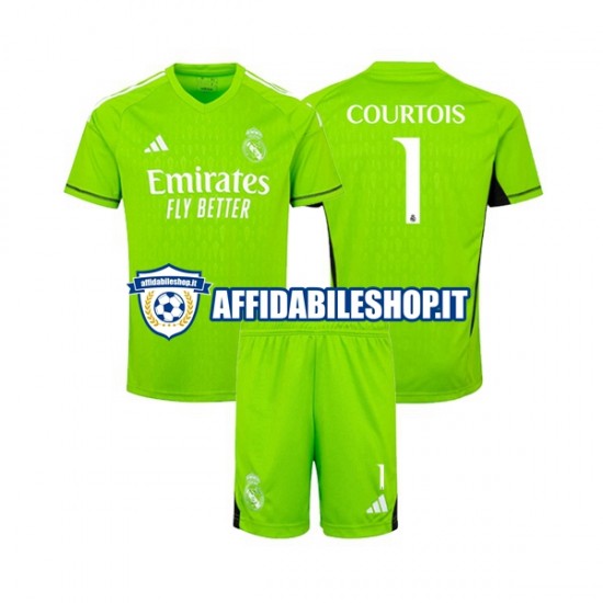 Maglia Real Madrid Portiere Thibaut Courtois 1 2023-2024 Bambino 3-13 anni Manica Corta, Gara Home