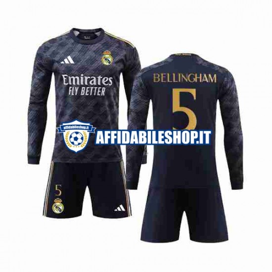 Maglia Real Madrid Jude Bellingham 5 2023-2024 Bambino 3-13 anni Manica Lunga, Gara Away