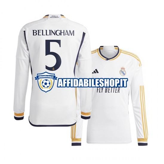 Maglia Real Madrid Jude Bellingham 5 2023-2024 Uomo Manica Lunga, Gara Home