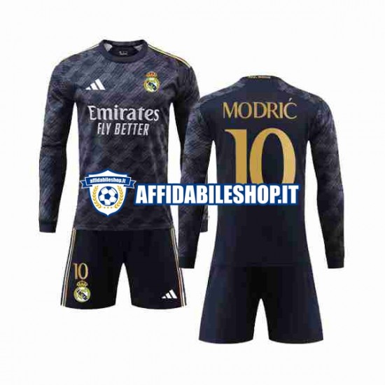 Maglia Real Madrid Modrić Luka 10 2023-2024 Bambino 3-13 anni Manica Lunga, Gara Away