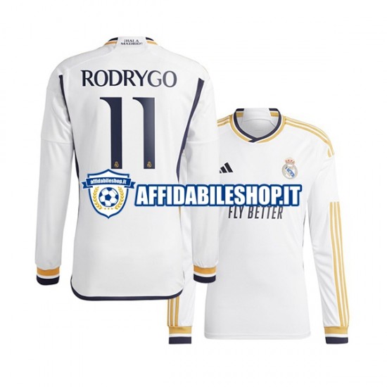 Maglia Real Madrid Rodrygo Goes 11 2023-2024 Uomo Manica Lunga, Gara Home