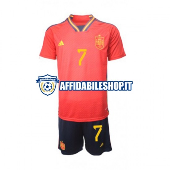 Maglia Spagna Alvaro Morata 7 World Cup 2022 Bambino 3-13 anni Manica Corta, Gara Home