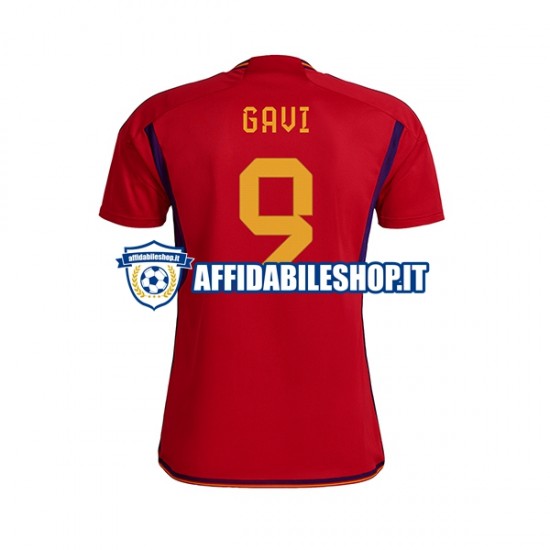 Maglia Spagna Gavi 9 World Cup 2022 Uomo Manica Corta, Gara Home