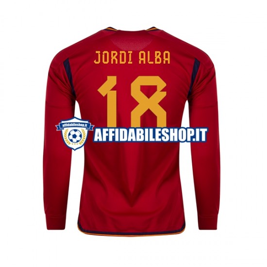 Maglia Spagna JORDI ALBA 18 World Cup 2022 Uomo Manica Lunga, Gara Home