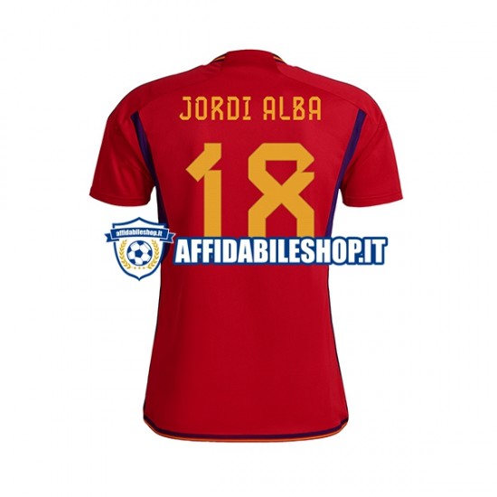 Maglia Spagna JORDI ALBA 18 World Cup 2022 Uomo Manica Corta, Gara Home