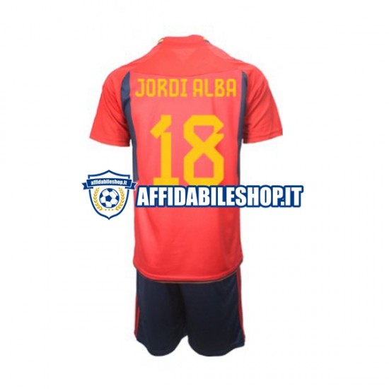 Maglia Spagna Jordi Alba 18 World Cup 2022 Bambino 3-13 anni Manica Corta, Gara Home