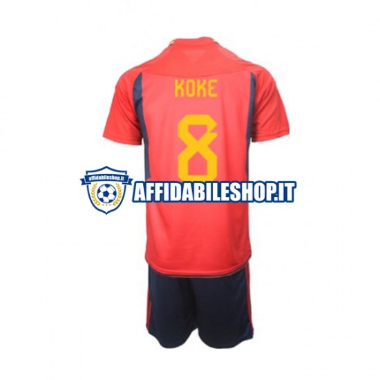 Maglia Spagna Koke 8 World Cup 2022 Bambino 3-13 anni Manica Corta, Gara Home