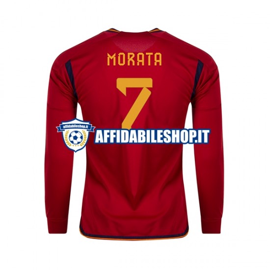 Maglia Spagna MORATA 7 World Cup 2022 Uomo Manica Lunga, Gara Home