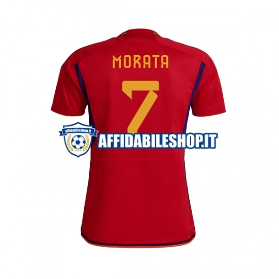 Maglia Spagna MORATA 7 World Cup 2022 Uomo Manica Corta, Gara Home