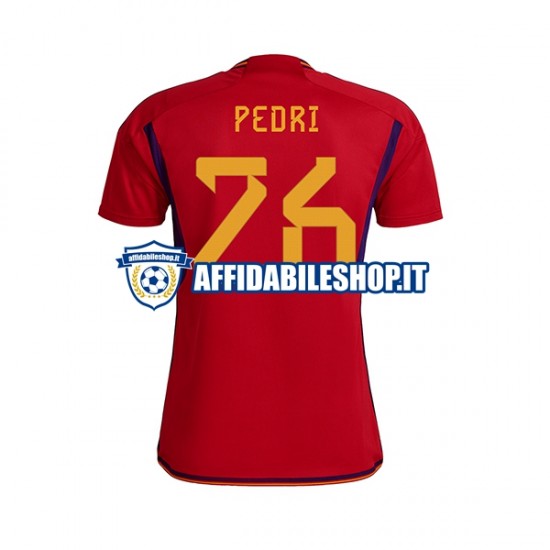 Maglia Spagna PEDRI 26 World Cup 2022 Uomo Manica Corta, Gara Home