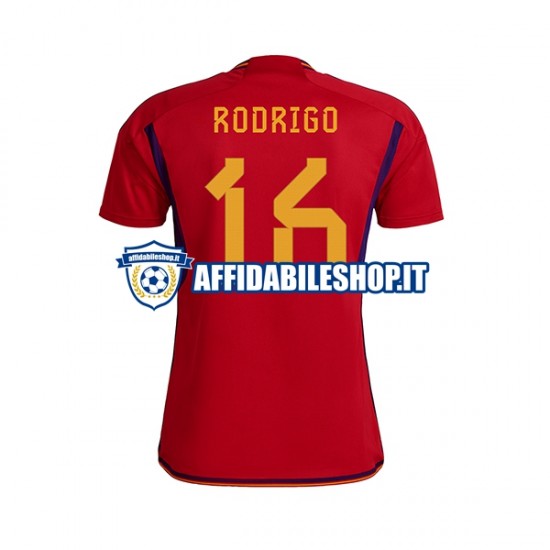 Maglia Spagna RODRIGO 16 World Cup 2022 Uomo Manica Corta, Gara Home