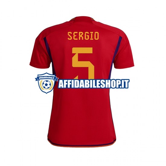 Maglia Spagna SERGIO BUSQUETS 5 World Cup 2022 Uomo Manica Corta, Gara Home