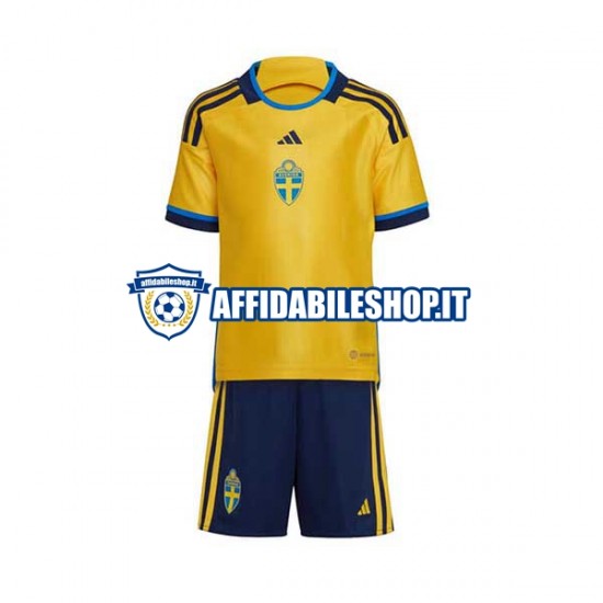 Maglia Svezia 2022 Bambino 3-13 anni Manica Corta, Gara Home