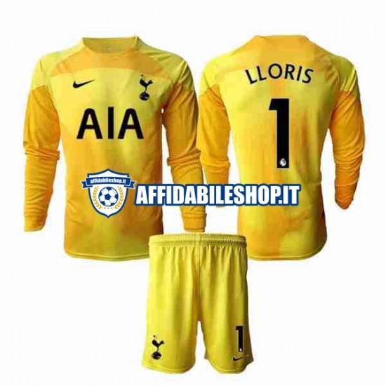 Maglia Tottenham Hotspur Portiere Hugo Lloris 1 2022-2023 Bambino 3-13 anni Manica Lunga, Gara Home