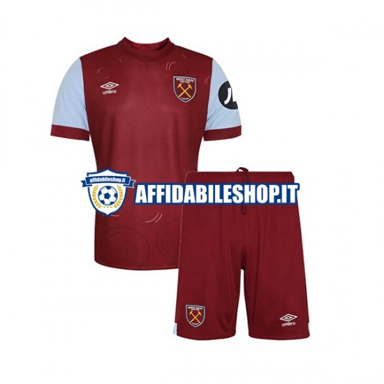 Maglia West Ham United 2023-2024 Bambino 3-13 anni Manica Corta, Gara Home