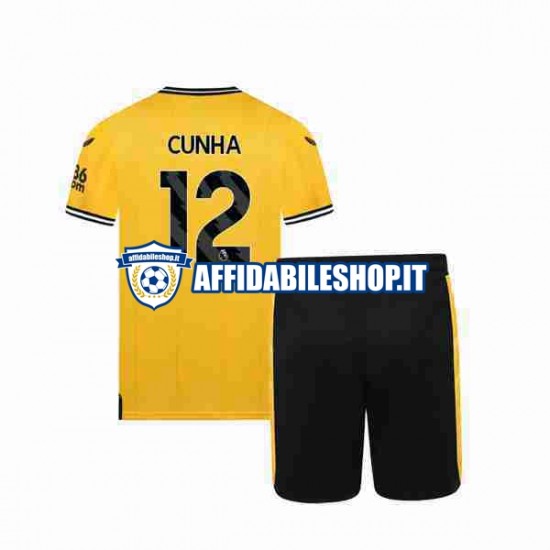 Maglia Wolverhampton Wanderers CUNHA 12 2023-2024 Bambino 3-13 anni Manica Corta, Gara Home