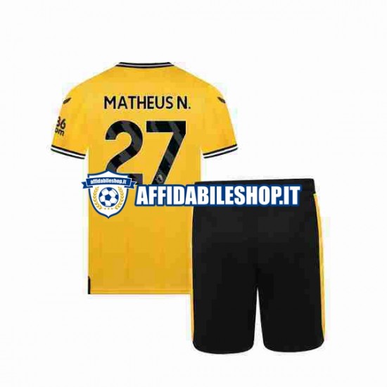 Maglia Wolverhampton Wanderers Matheus Nunes 27 2023-2024 Bambino 3-13 anni Manica Corta, Gara Home