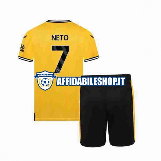 Maglia Wolverhampton Wanderers NETO 7 2023-2024 Bambino 3-13 anni Manica Corta, Gara Home