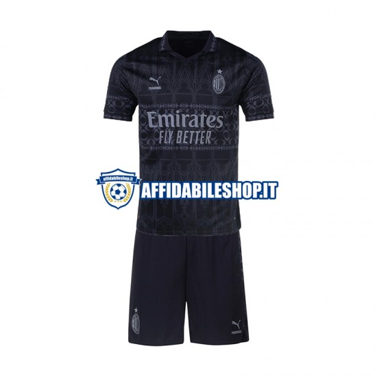 Maglia AC Milan Nero 2023-2024 Bambino 3-13 anni Manica Corta, Gara Quarto