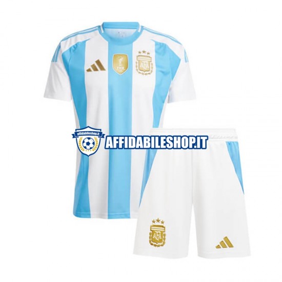 Maglia Argentina Blu Bianco Copa America 2024 Bambino 3-13 anni Manica Corta, Gara Home