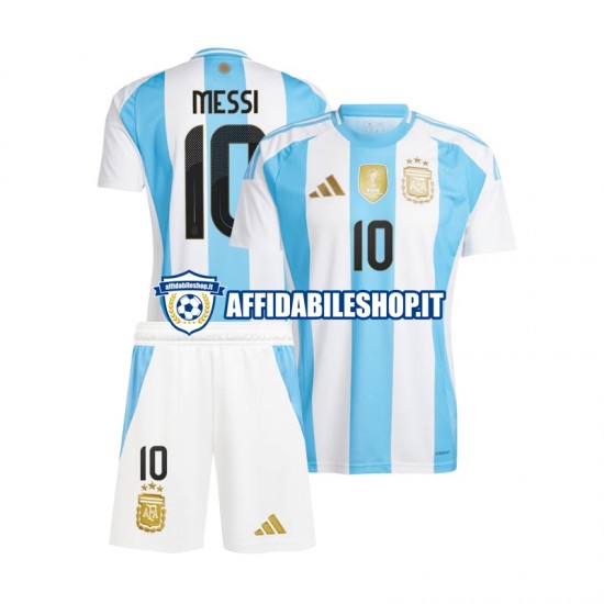 Maglia Argentina Blu Bianco Lionel Messi 10 Copa America 2024 Bambino 3-13 anni Manica Corta, Gara Home