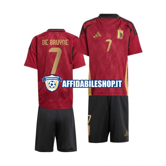 Maglia Belgio Rosso De Bruyne 7 Euro 2024 Bambino 3-13 anni Manica Corta, Gara Home