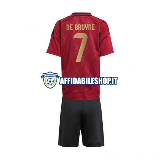 Maglia Belgio Rosso De Bruyne 7 Euro 2024 Bambino 3-13 anni Manica Corta, Gara Home