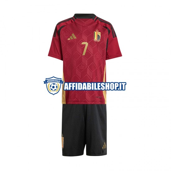 Maglia Belgio Rosso De Bruyne 7 Euro 2024 Bambino 3-13 anni Manica Corta, Gara Home