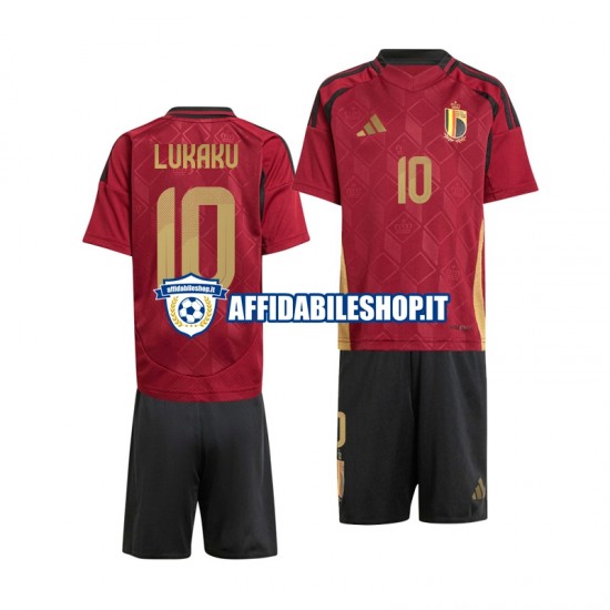 Maglia Belgio Rosso Romelu Lukaku 10 Euro 2024 Bambino 3-13 anni Manica Corta, Gara Home