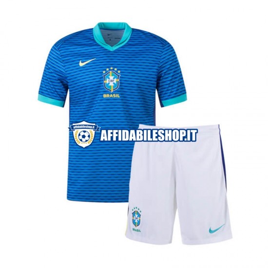 Maglia Brasile Blu Copa America 2024 Bambino 3-13 anni Manica Corta, Gara Away