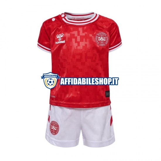 Maglia Danimarca Rosso Euro 2024 Bambino 3-13 anni Manica Corta, Gara Home