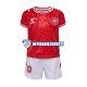 Maglia Danimarca Rosso Euro 2024 Bambino 3-13 anni Manica Corta, Gara Home