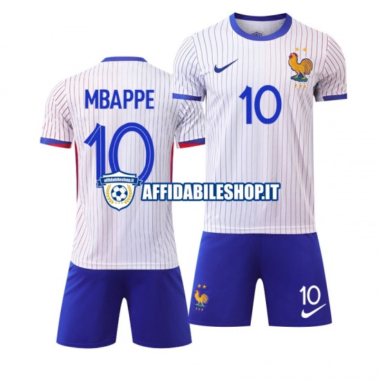 Maglia Bianco Francia Kylian Mbappé 10 Euro 2024 Bambino 3-13 anni Manica Corta, Gara Away