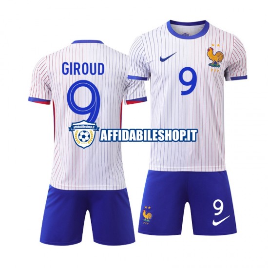 Maglia Francia Bianco Olivier Giroud 9 Euro 2024 Bambino 3-13 anni Manica Corta, Gara Away