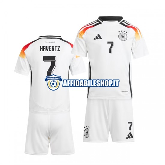 Maglia Germania Bianco Havertz 7 Euro 2024 Bambino 3-13 anni Manica Corta, Gara Home