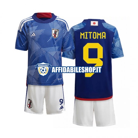 Maglia Giappone Mitoma 9 World Cup 2022 Bambino 3-13 anni Manica Corta, Gara Home