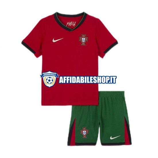 Maglia Portogallo Rosso Euro 2024 Bambino 3-13 anni Manica Corta, Gara Home