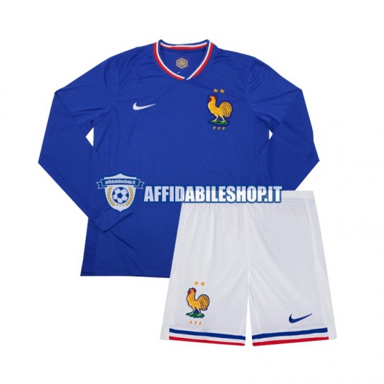 Maglia Francia Euro 2024 Bambino 3-13 anni Manica Lunga, Gara Home