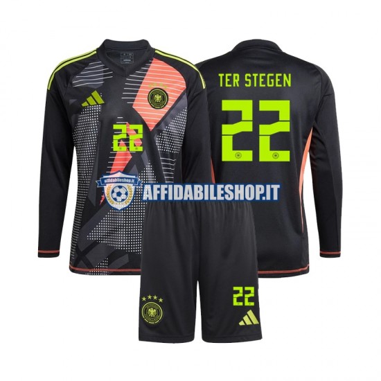 Maglia Germania Portiere Ter Stegen 22 Euro 2024 Bambino 3-13 anni Manica Lunga, Gara Home