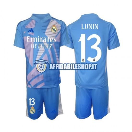 Maglia Real Madrid Portiere Andriy Lunin 13 2024-2025 Bambino 3-13 anni Manica Corta, Gara Home